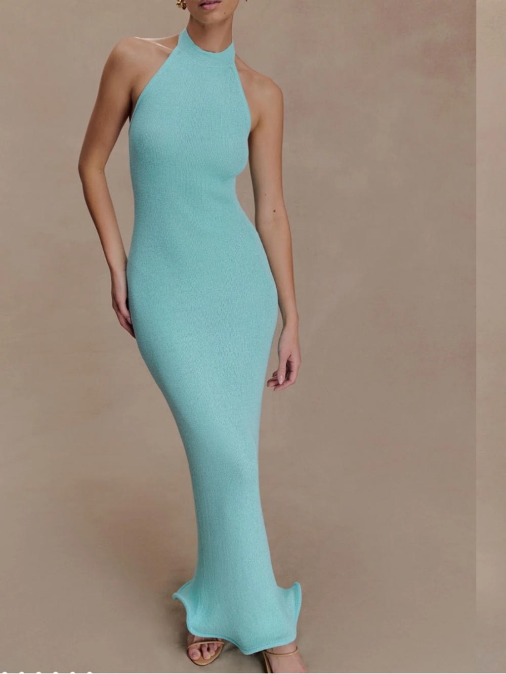 Meshki Melodie Cyan Blue Halter Maxi Dress